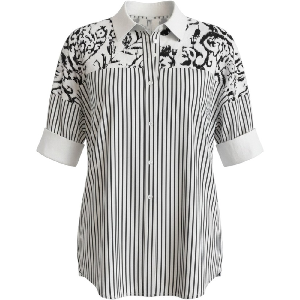 Chicos Mixed Print Button Down Shirt Black White Striped Paisley Size 3 XL 16/18 - Picture 2 of 4